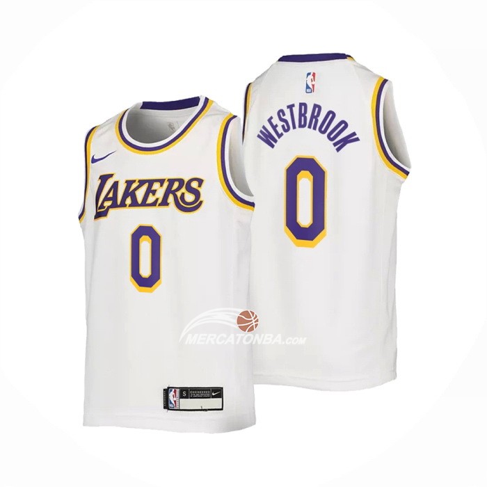 Maglia Bambino Los Angeles Lakers Russell Westbrook NO 0 Association 2022-23 Bianco